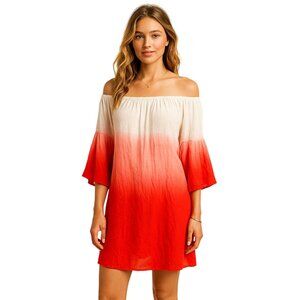 7 Islands XL Dip Dye Red White Rayon Tunic Dress India Boho Festival Summer